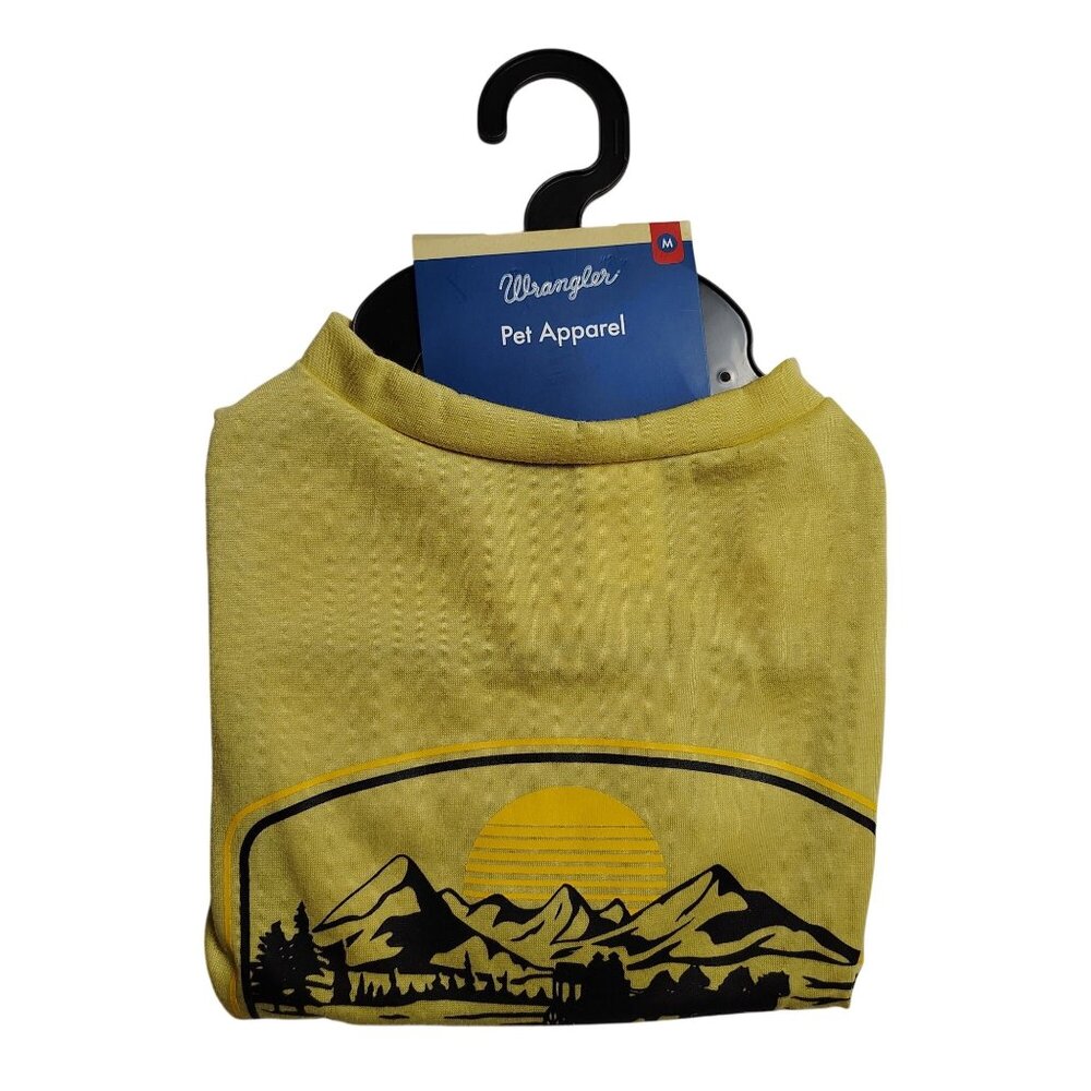 Wrangler Yellow Pet Shirt With Scenic Mountain Print Medium Size Cotton Blend Fo